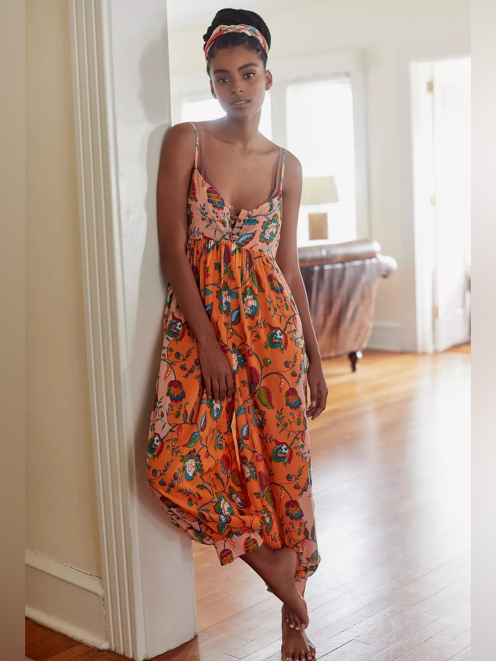 By Anthropologie Printed Lounge Jumpsuit floaty summer s